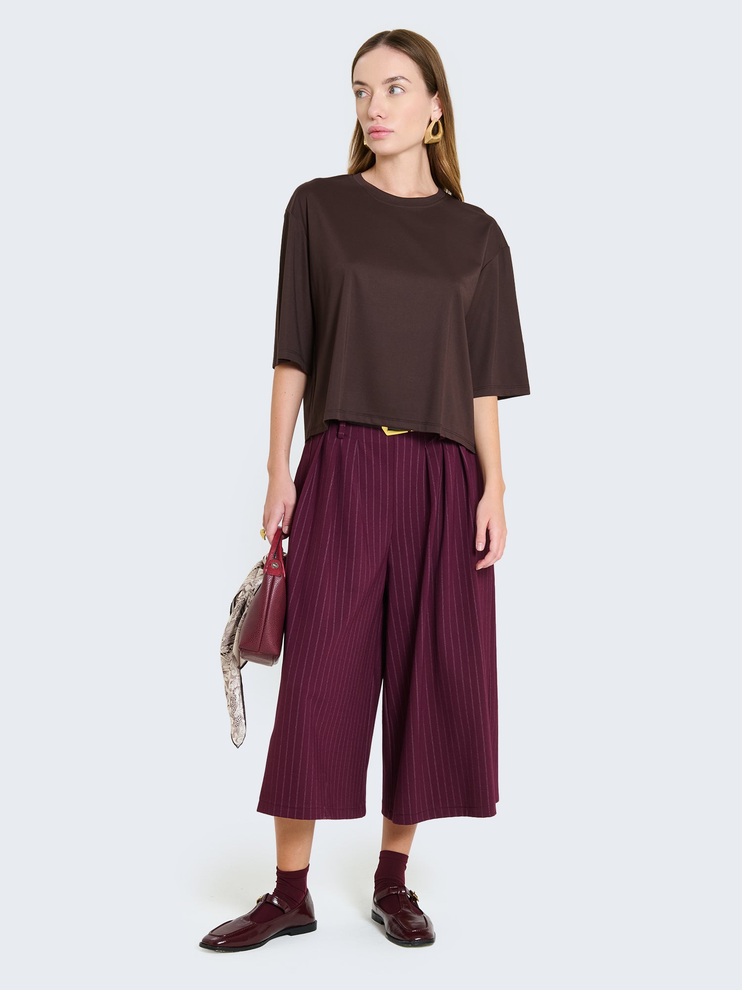 Pantaloni culotte gessati con cintura