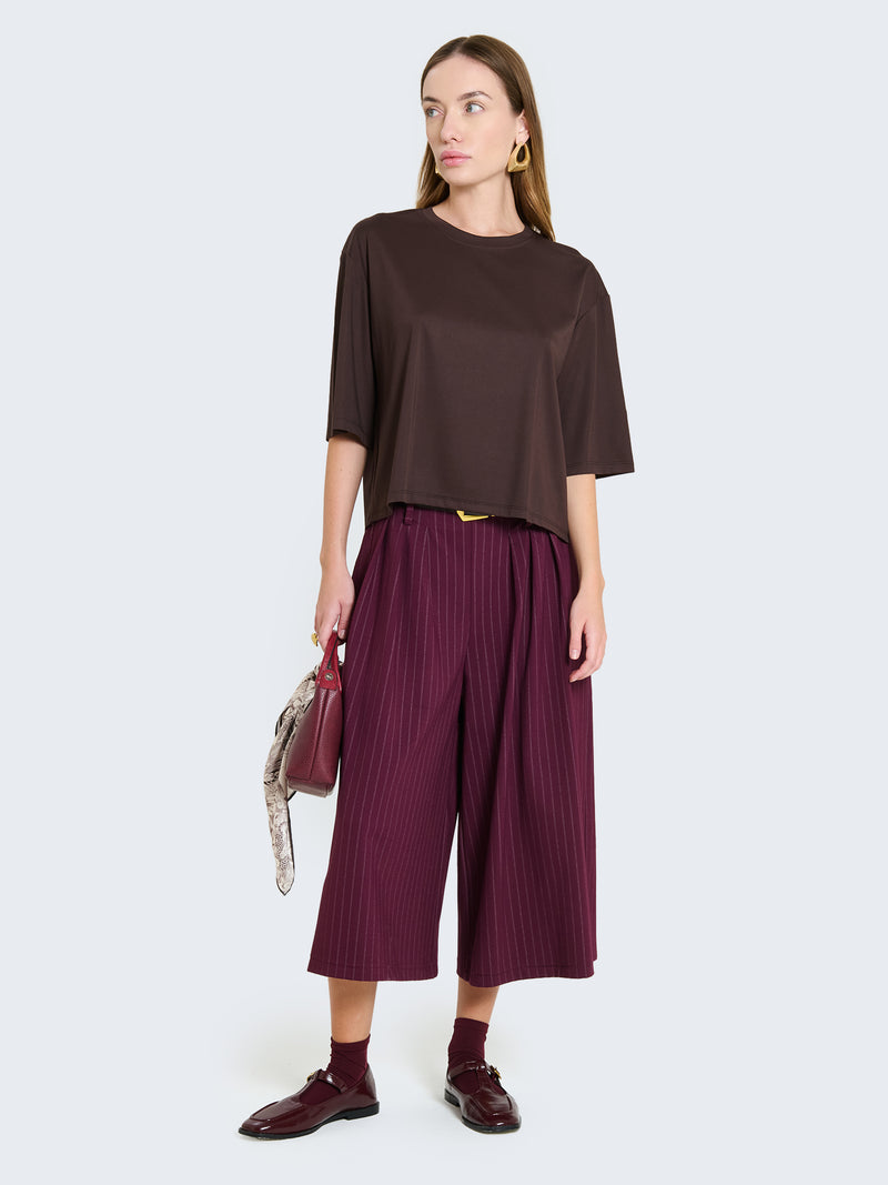 Pantaloni culotte gessati con cintura