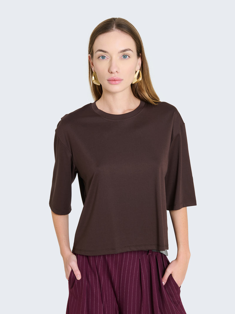 T-shirt boxy con maniche a tre quarti