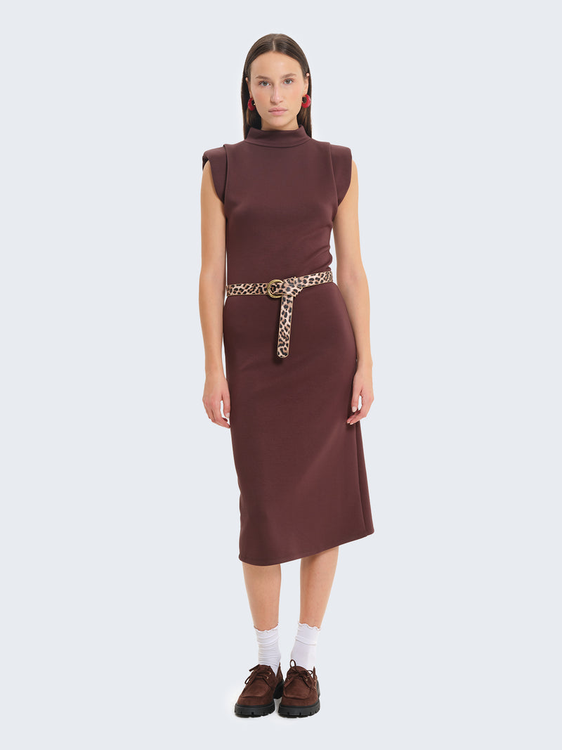 Long dress with padded shoulders