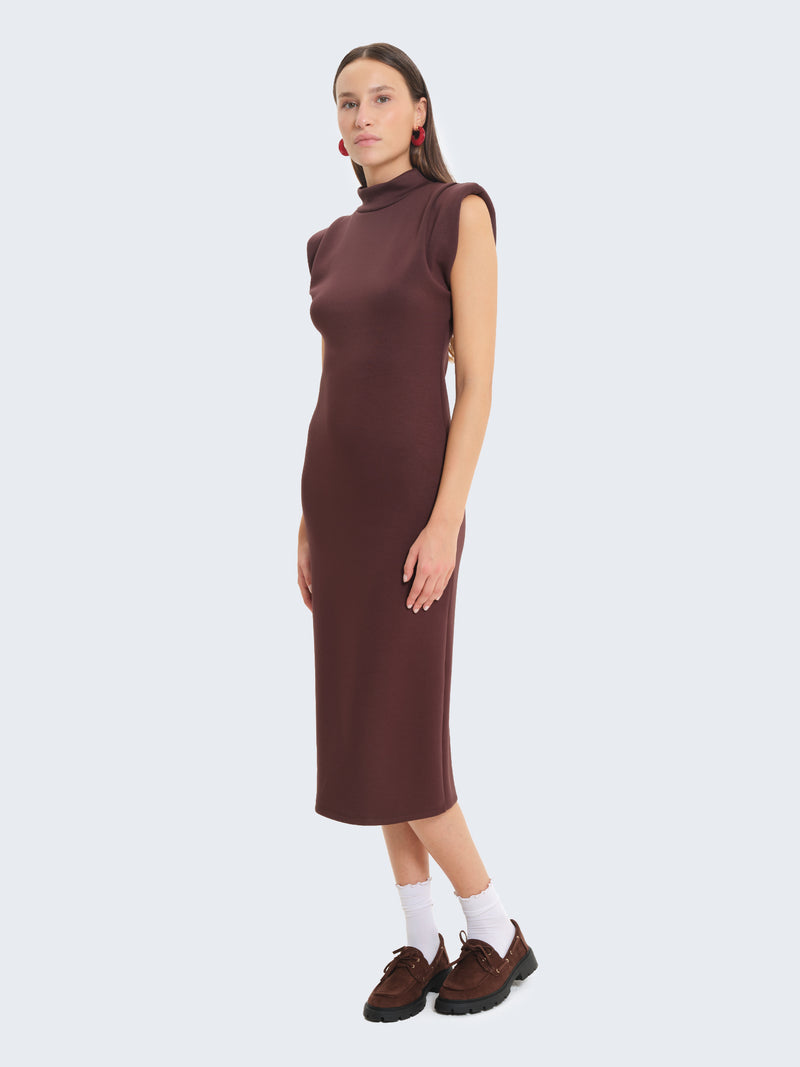 Long dress with padded shoulders