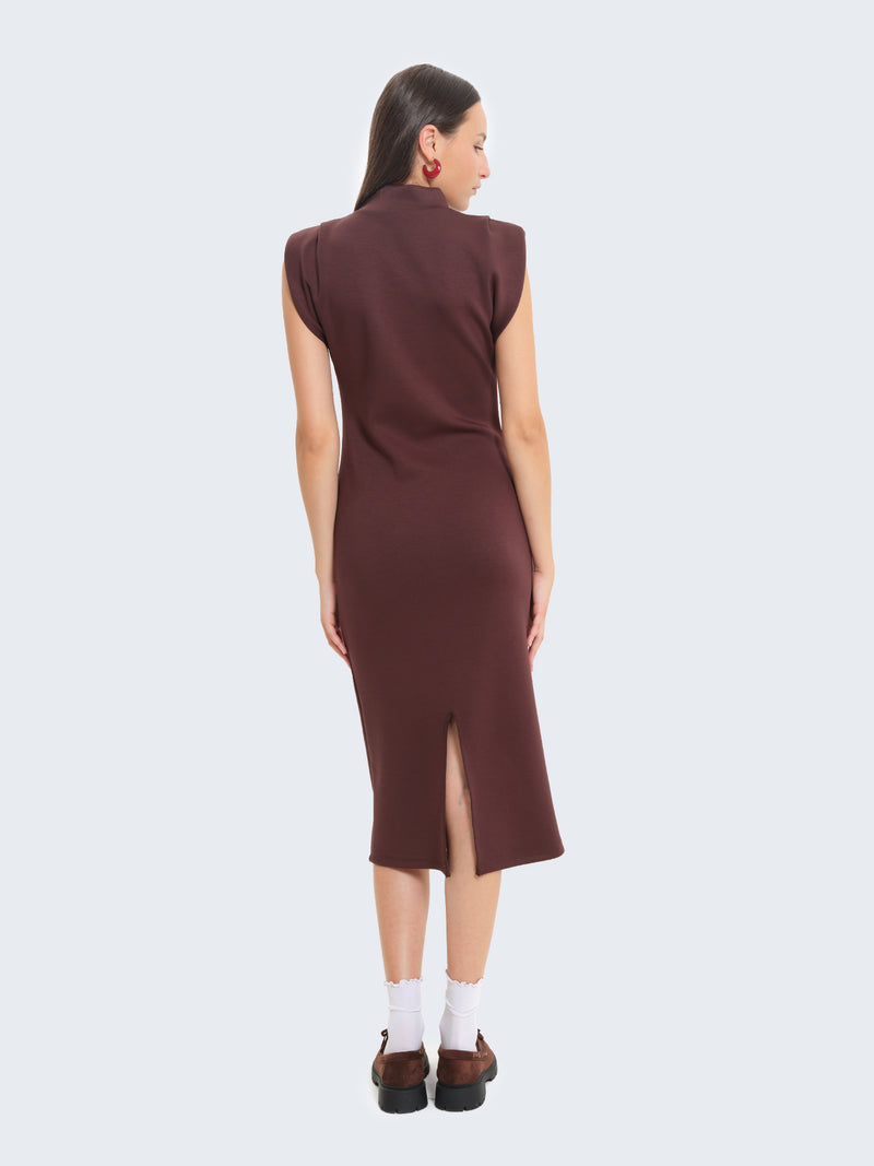 Long dress with padded shoulders