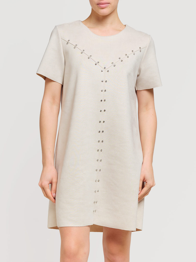 Abito corto in ecodaino con strass