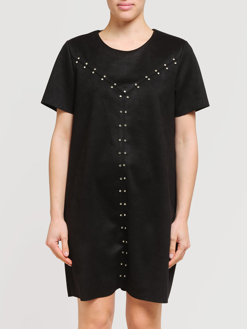 Abito corto in ecodaino con strass