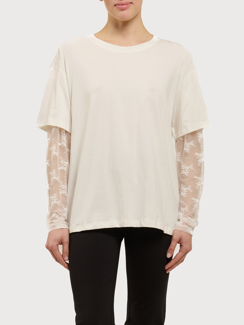 T-shirt oversize con maniche in pizzo