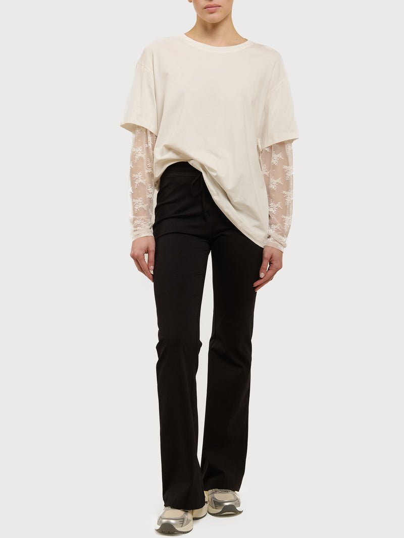 T-shirt oversize con maniche in pizzo