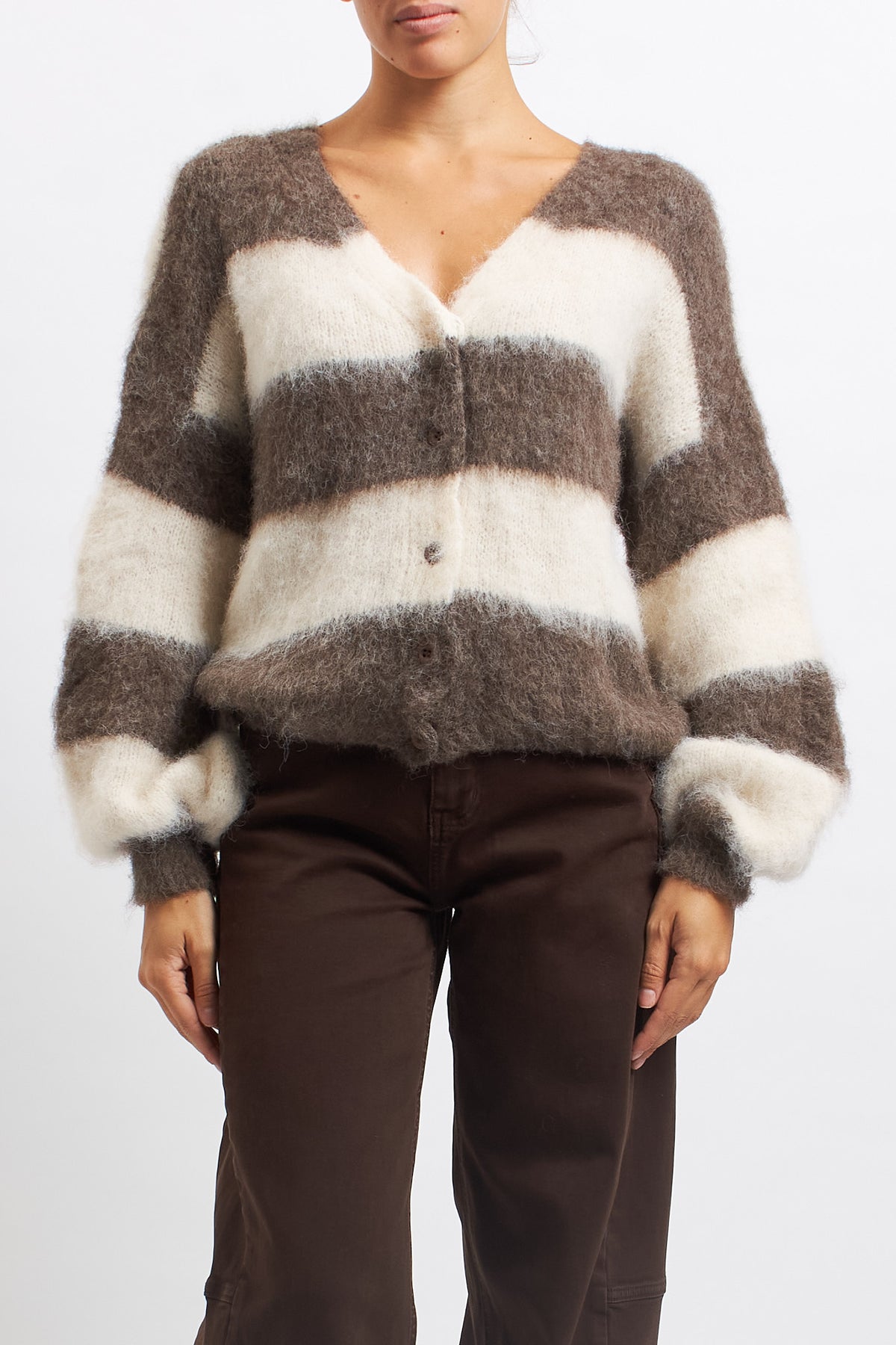 Cardigan a righe in lana