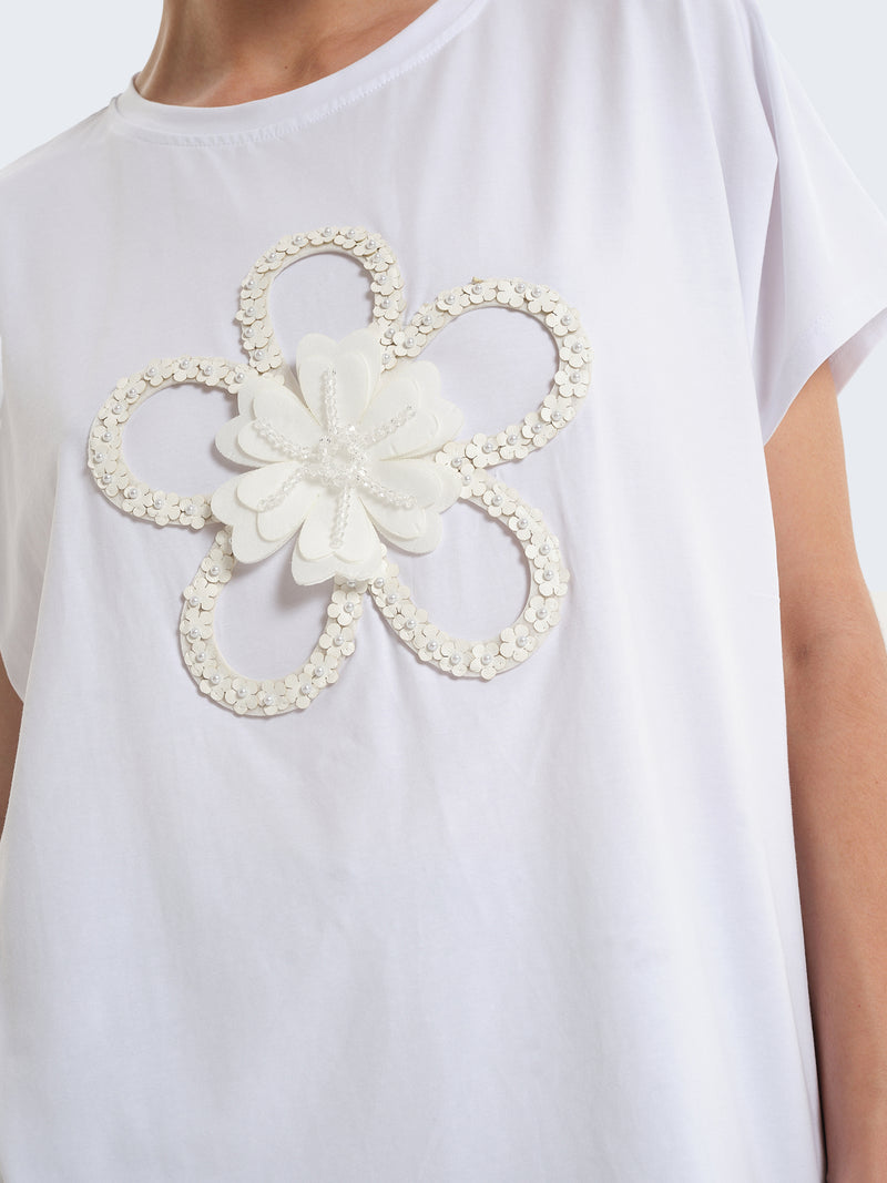 T-shirt con paillettes fiori