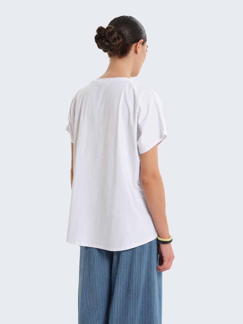 T-shirt con paillettes fiori