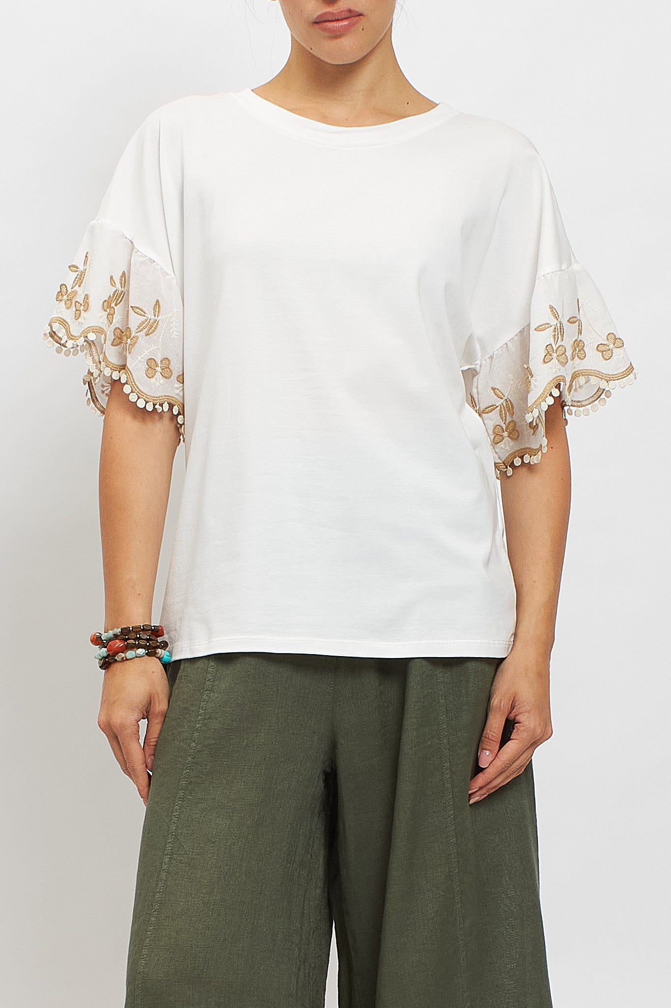 T-shirt con maniche ricamo