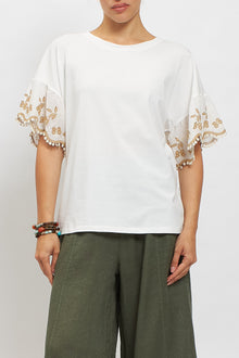 T-shirt con maniche ricamo