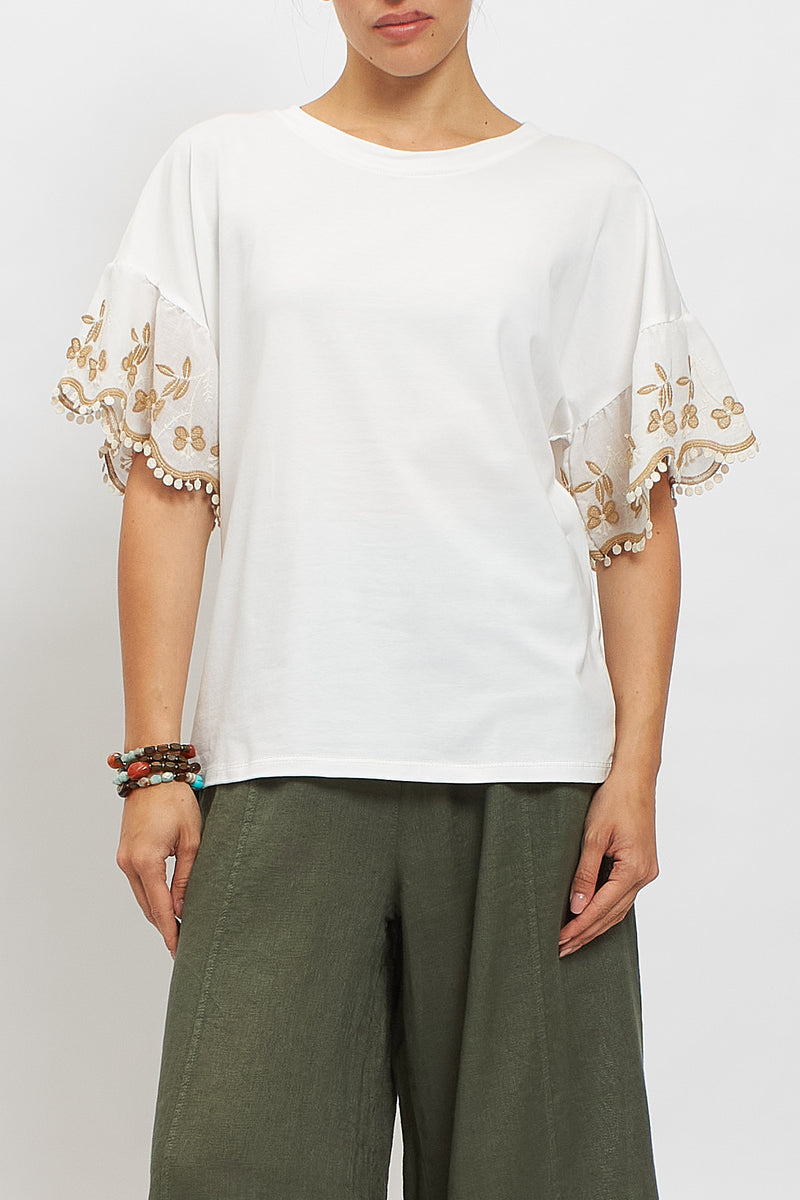 T-shirt con maniche ricamo