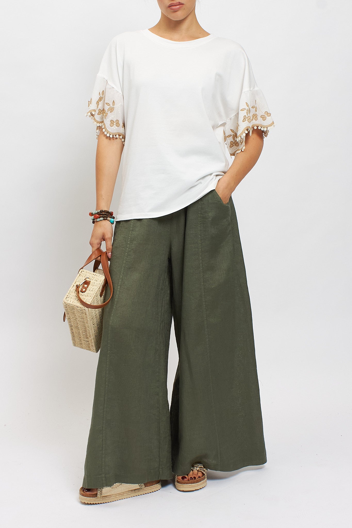 T-shirt con maniche ricamo