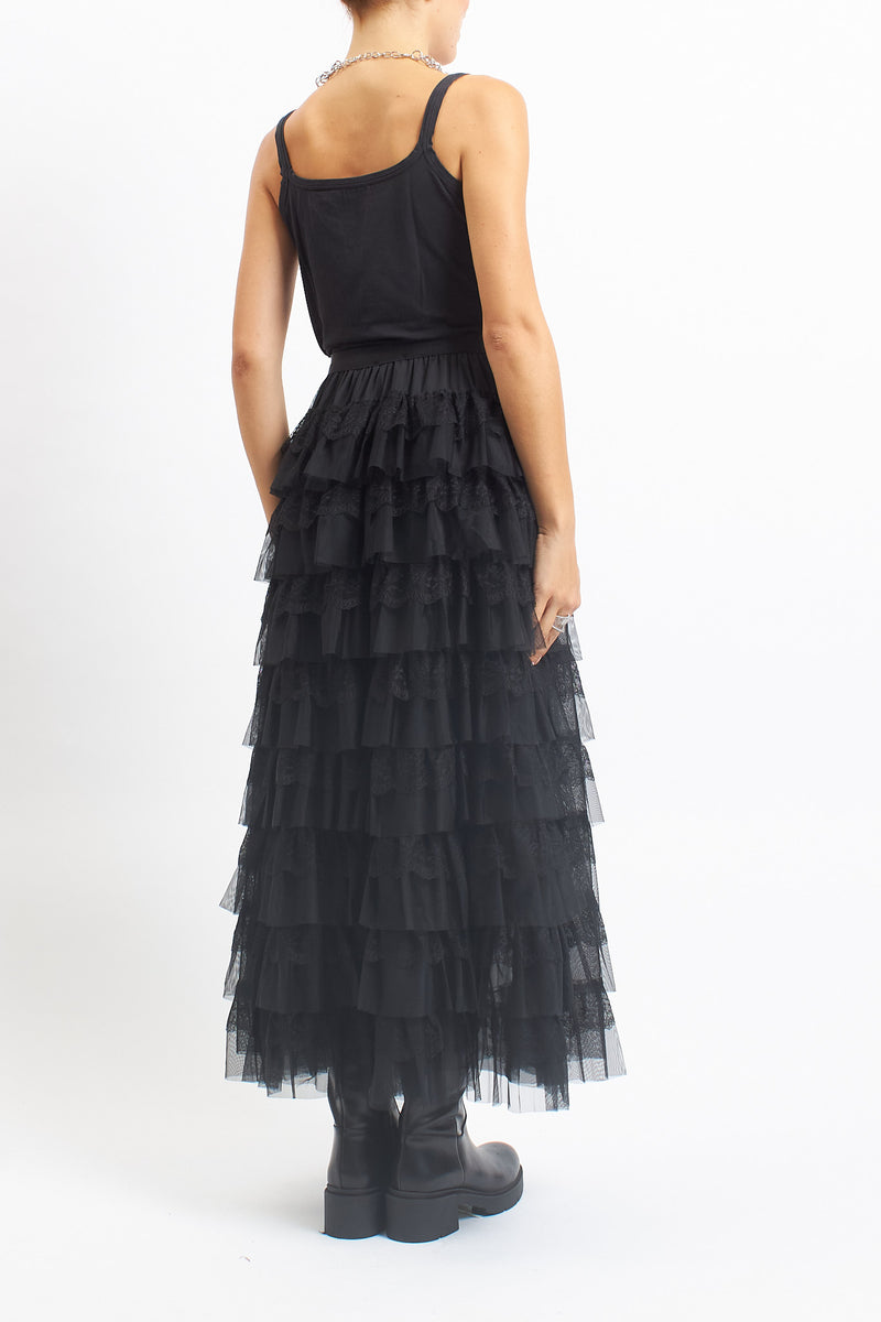 Gonna lunga con balze in tulle