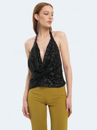 Top scollato in paillettes