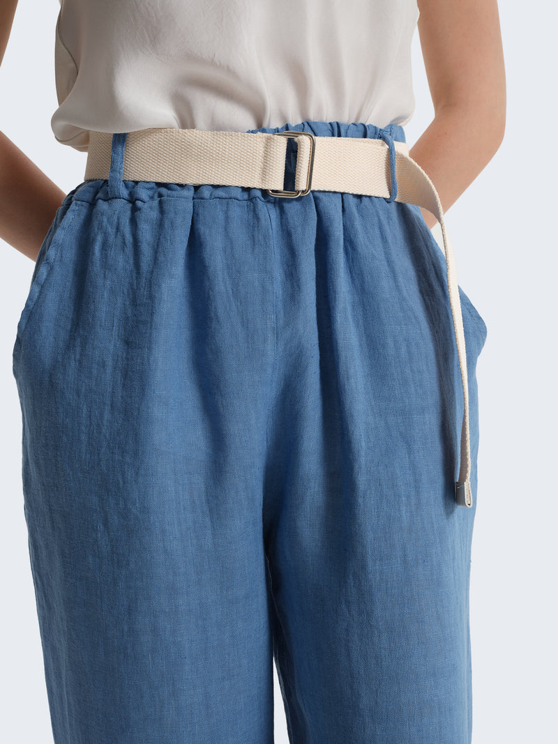 Wide linen trousers with removable belt