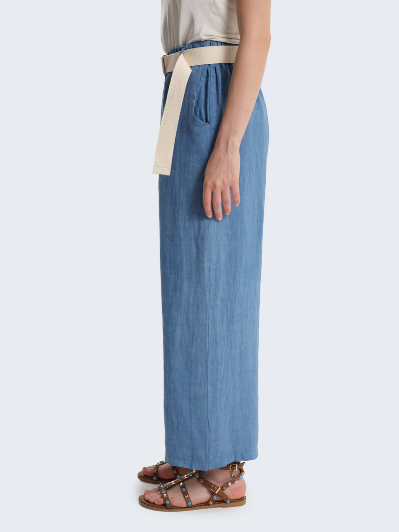 Wide linen trousers with removable belt