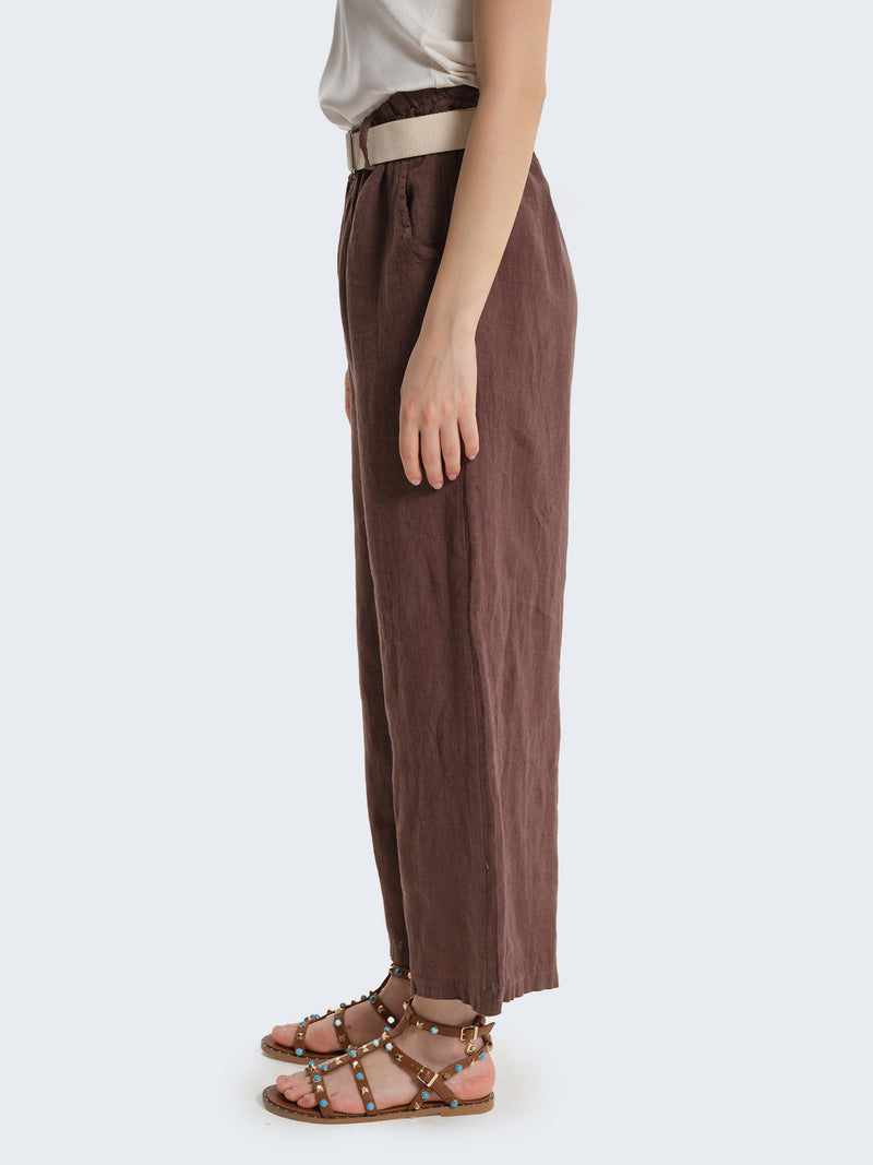 Wide linen trousers with removable belt