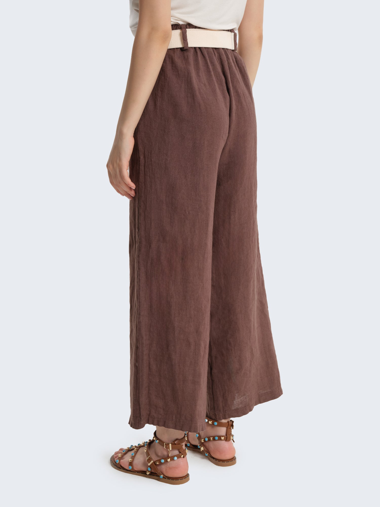 Pantaloni ampi in lino con cintura removibile