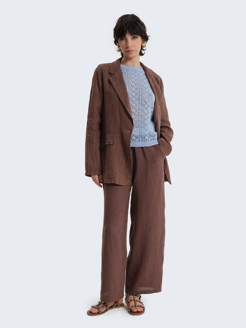 Wide linen trousers with removable belt