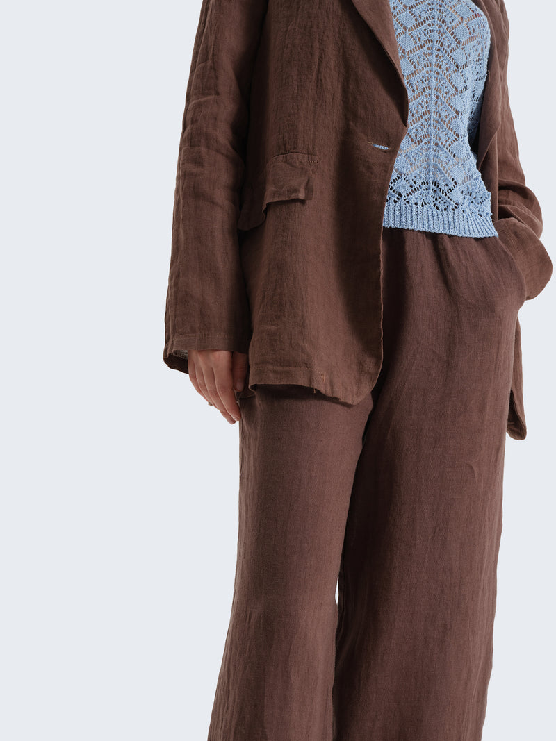 Wide linen trousers with removable belt