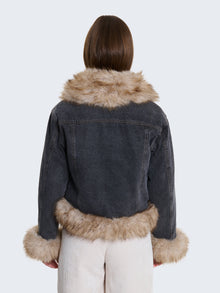 Giacca jeans imbottita con collo e maniche di ecopelliccia