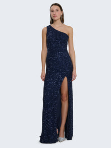 One-shoulder sequin dress with slit