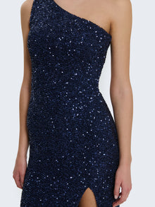 One-shoulder sequin dress with slit