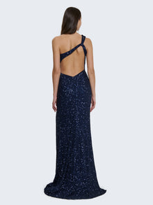One-shoulder sequin dress with slit