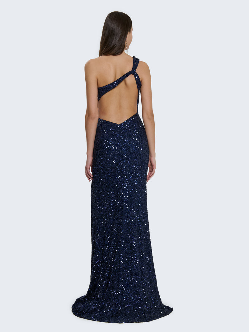 One-shoulder sequin dress with slit
