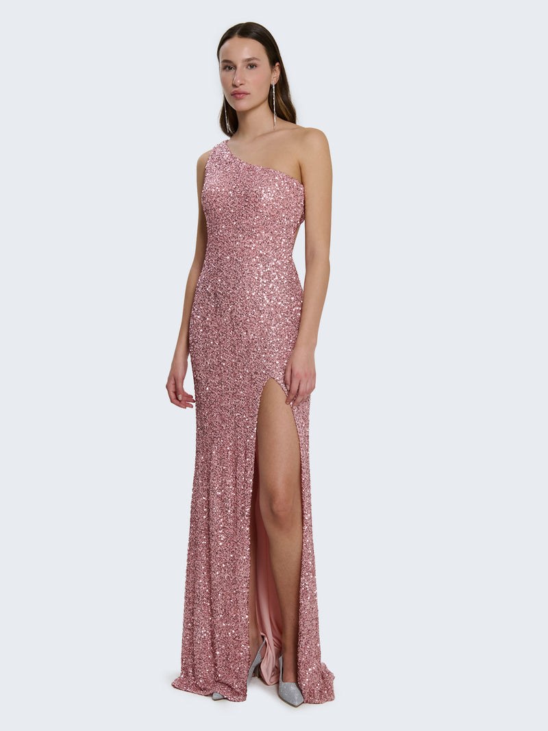 One-shoulder sequin dress with slit