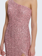 One-shoulder sequin dress with slit