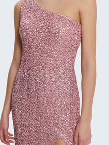 One-shoulder sequin dress with slit