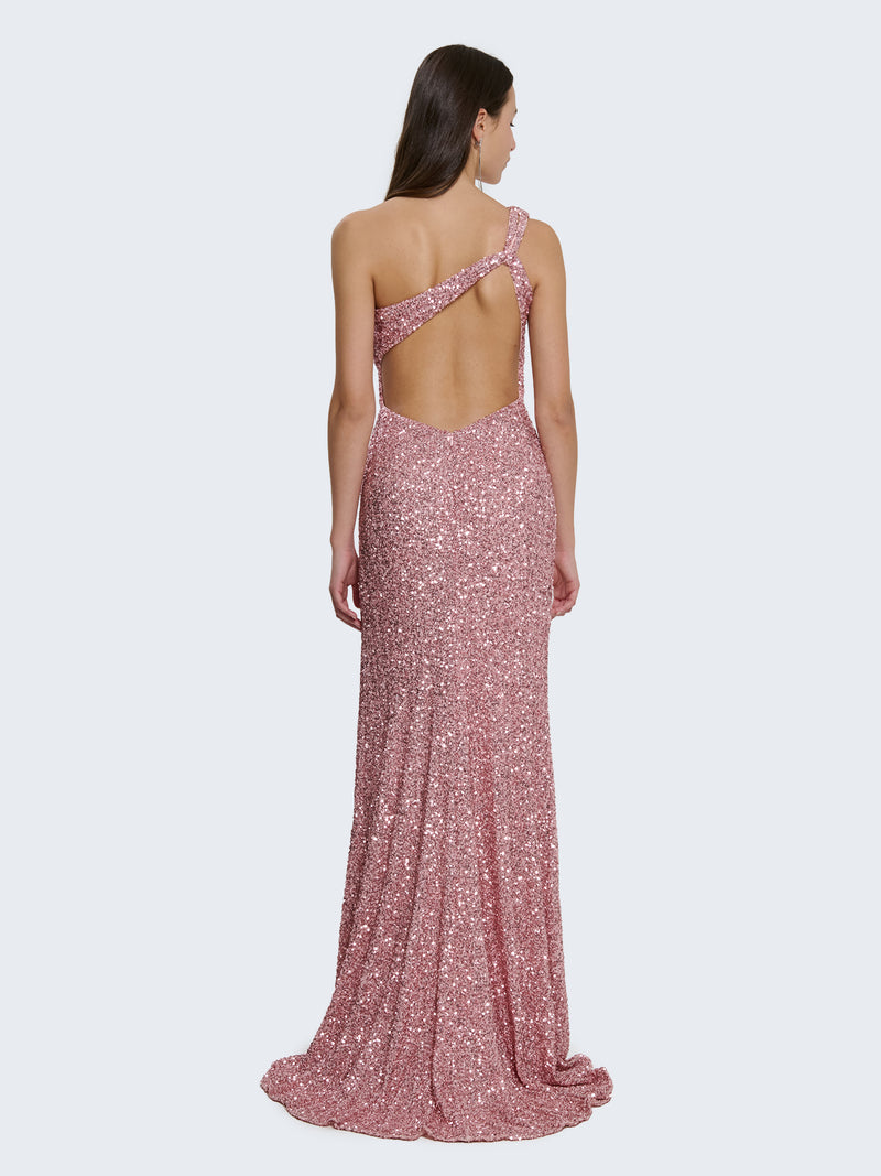 One-shoulder sequin dress with slit