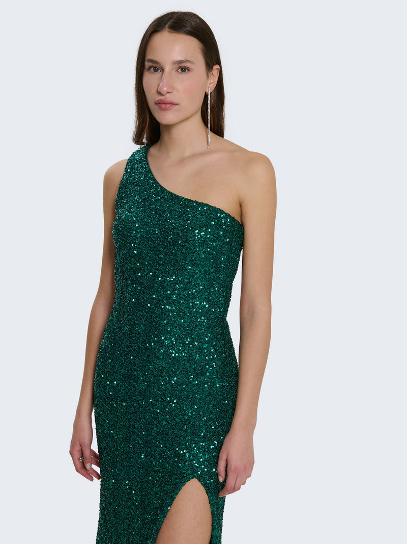 One-shoulder sequin dress with slit