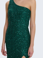 One-shoulder sequin dress with slit