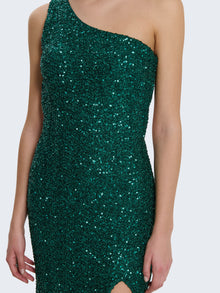 One-shoulder sequin dress with slit