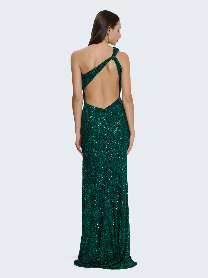 One-shoulder sequin dress with slit