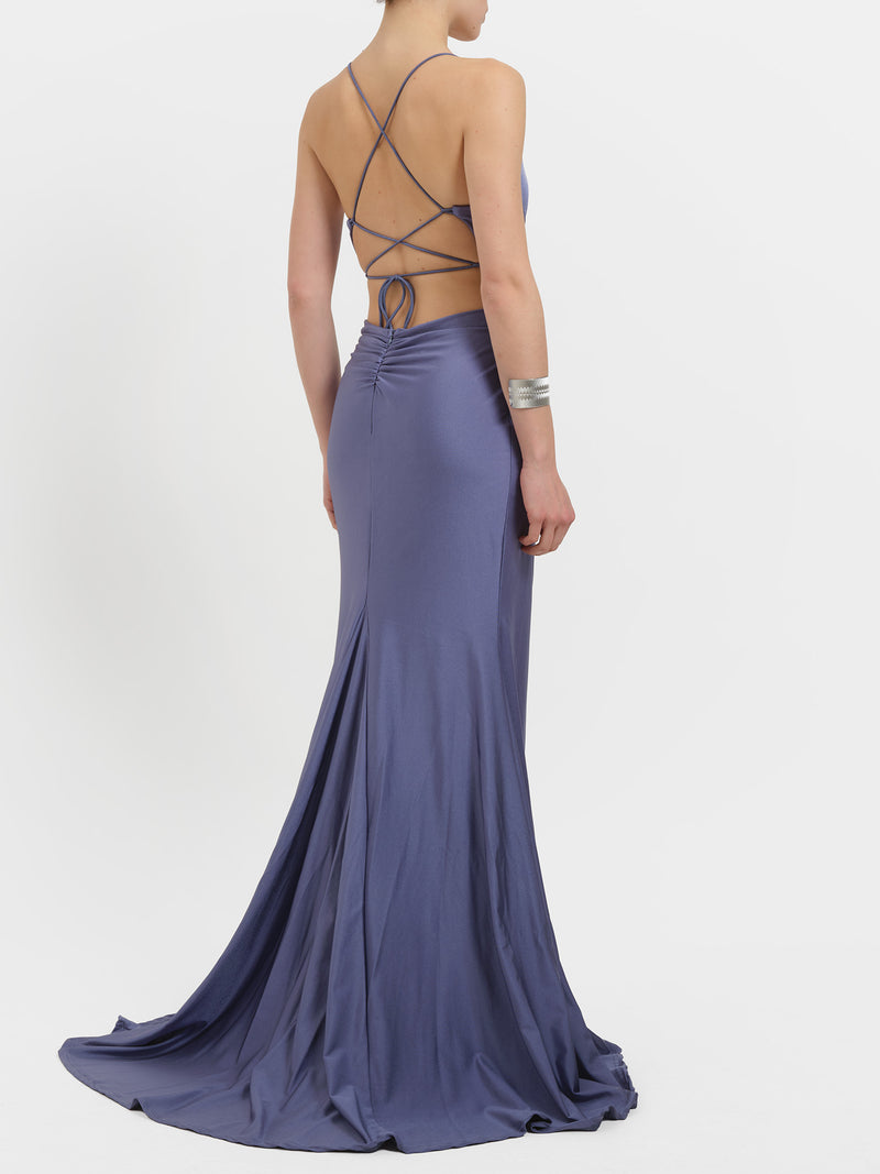 Abito lungo a sirena laminato