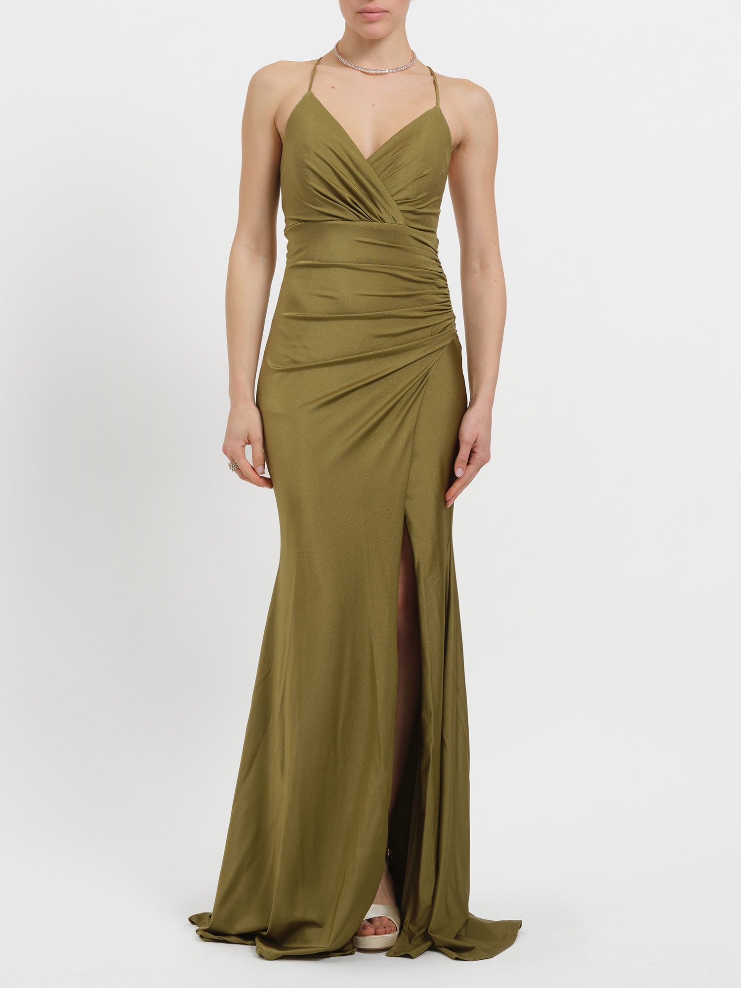 Abito lungo a sirena laminato