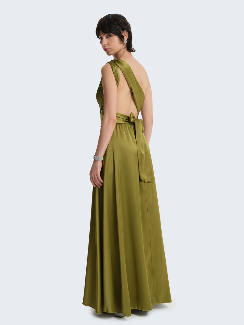 Transformer dress in satin with deep slit