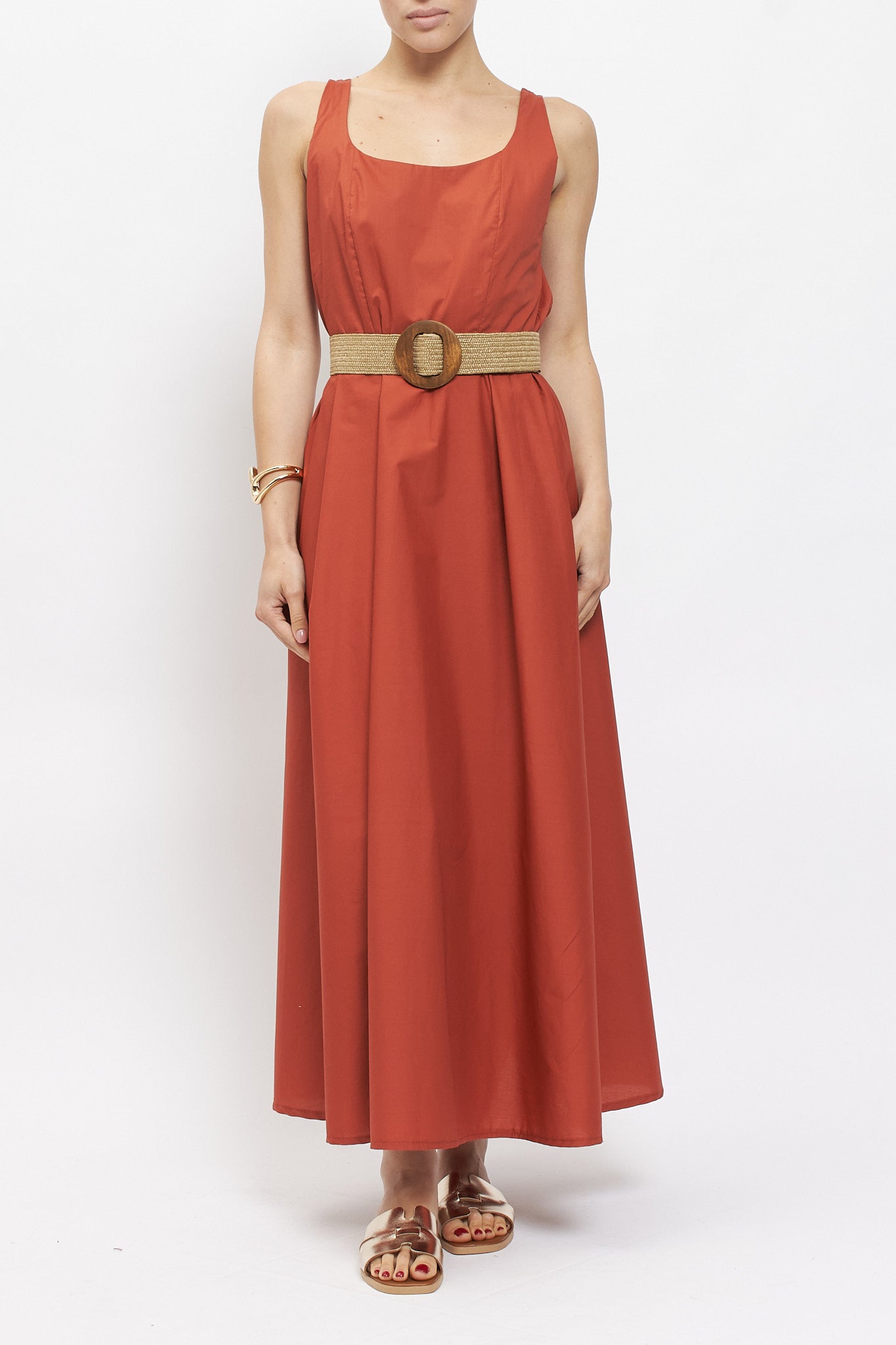 Abito midi in cotone con cintura