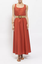 Abito midi in cotone con cintura
