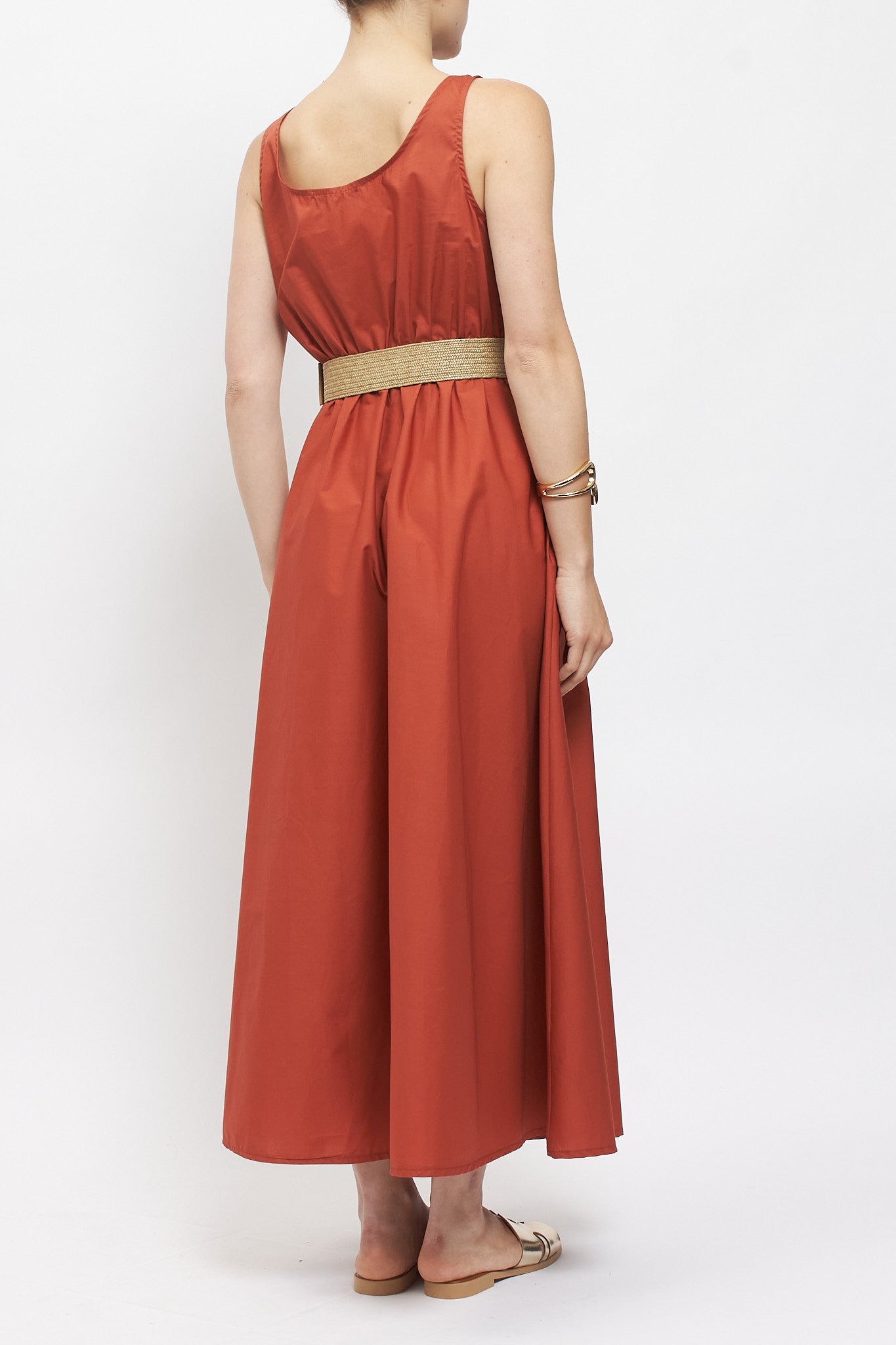 Abito midi in cotone con cintura