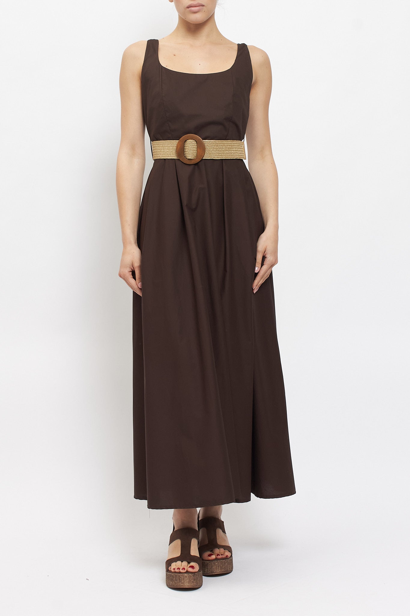 Abito midi in cotone con cintura