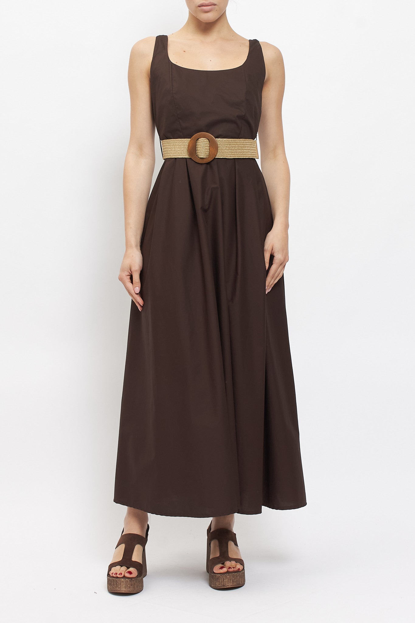 Abito midi in cotone con cintura