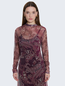 Abito aderente con trasparenze con fantasia paisley