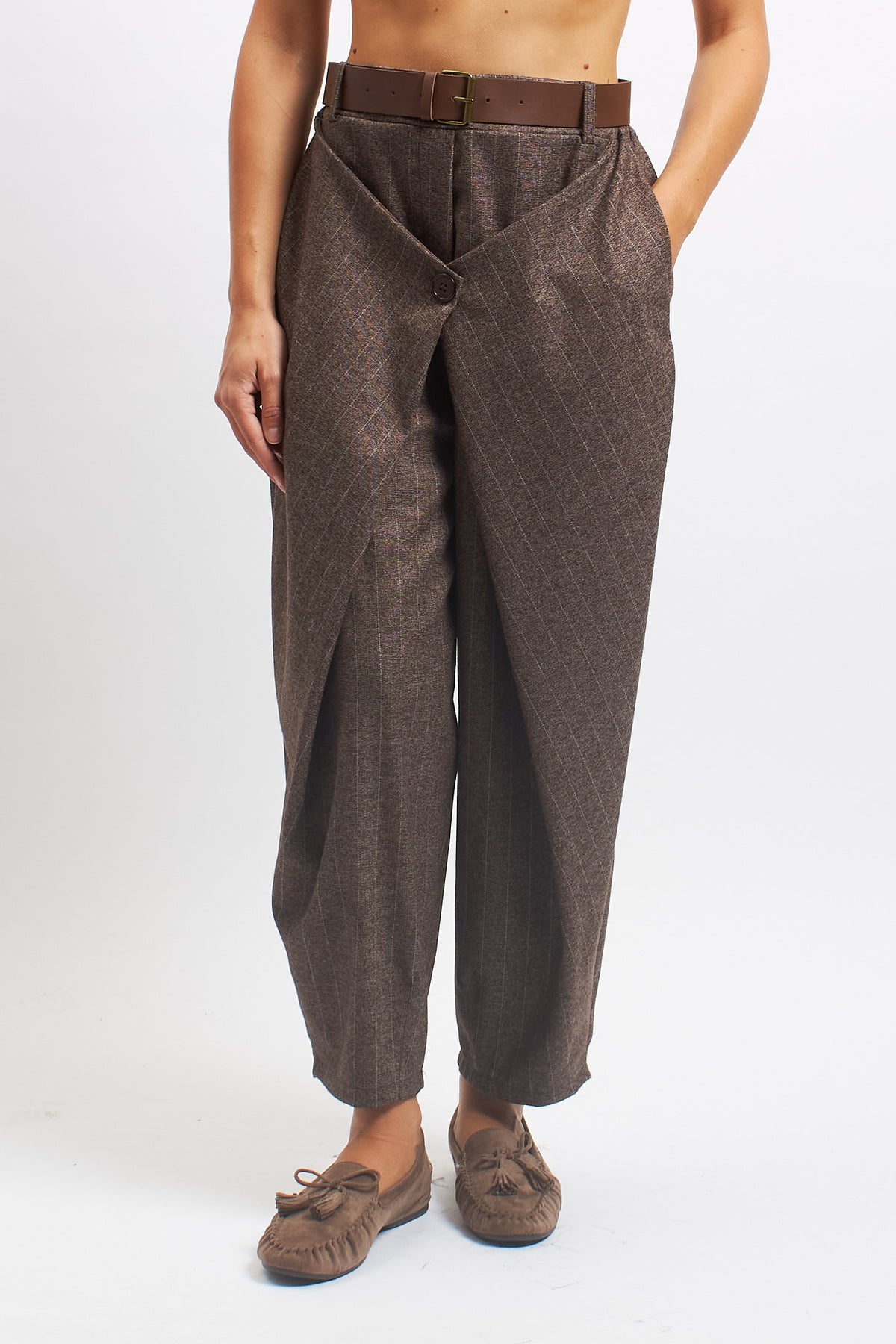 Pantalone gessato con pannello