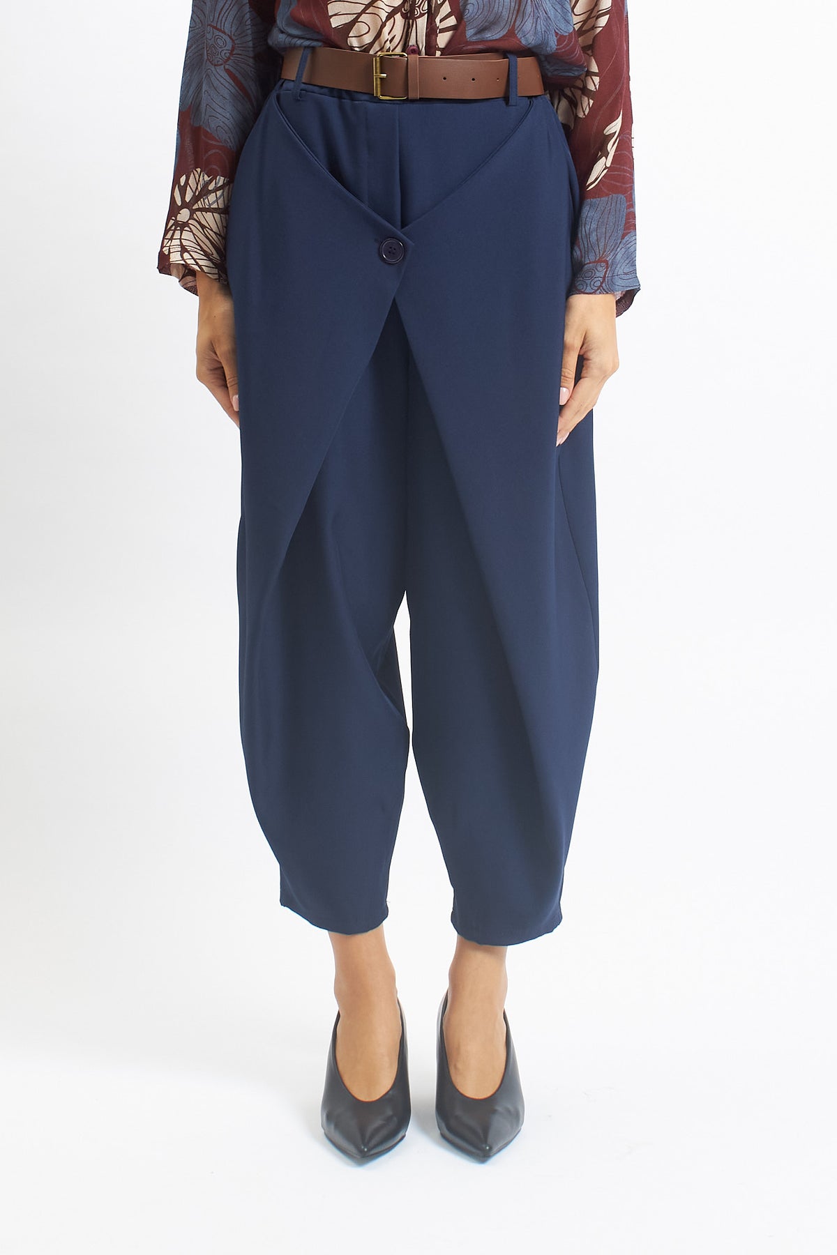 Pantalone barrel in cady con pannello