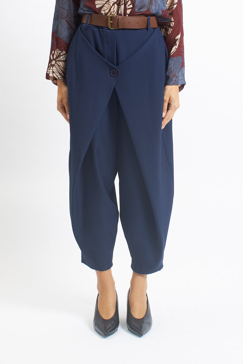 Pantalone barrel in cady con pannello
